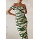 thumbnail image 4 of Vestido largo PRETTYGARDEN para mujer, ajustado fruncido, estampado floral S, verde militar oscuro, 4 of 9