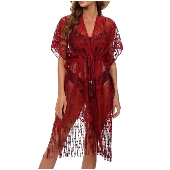 Staron Summer Beach Cover Up for Women Casual Vacation Swimwear Shirt Sleeveless Lightweight Loose Oversized Tunic Top, Red FREE SIZE
