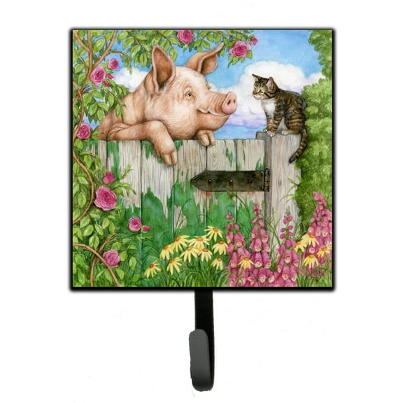 Carolines Treasures CDCO0349SH4 Pig at the Gate with the Cat Leash or Key Holder Single Hook multicolor
