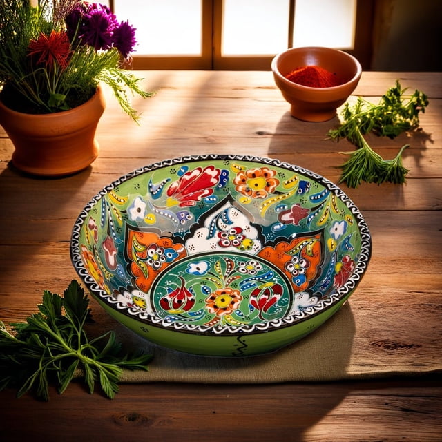 Turkish Ceramic Bowls Handcrafted - 20 cm Round Decorative Mini Bowls for Spices, Snacks, Soap, Condiments - Set for Kitchen or Home Décor