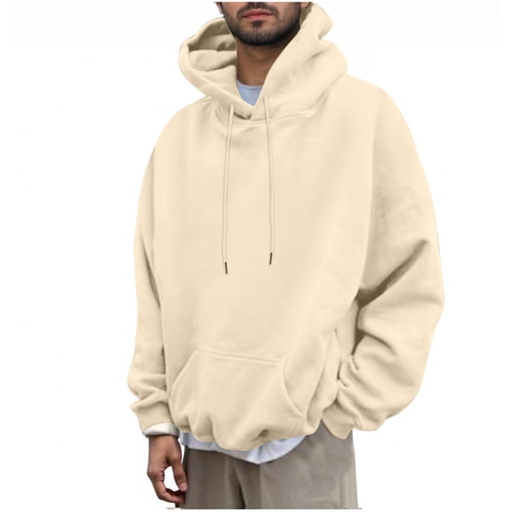 BVnarty Men's Front Graphic Pullover Hoodie with Drawstring Kangaroo Pocket, Loose Sweatshirt, Trendy Fall Winter Casual Street Style Hoodie Beige M