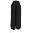 thumbnail image 3 of Gytharion Women Solid Color Cotton Linen Wide-leg Pants Elastic Waist Adjustable Cuff Trousers Casual Fashion Pants with Pockets, 3 of 7