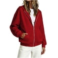 thumbnail image 4 of vdgthytj Sweatshirts for Women Full Zip Long Sleeve Drop Shoulder Side Striped Hooded Jackets Fall Winter Athleisure Outerwear with Pockets(Large,Red), 4 of 7