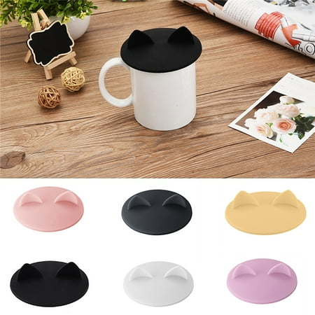 

Leasote Cup Cover Leakproof Heat Resistant Silicone Cats Ear Seal Cap for Home Grey One Size
