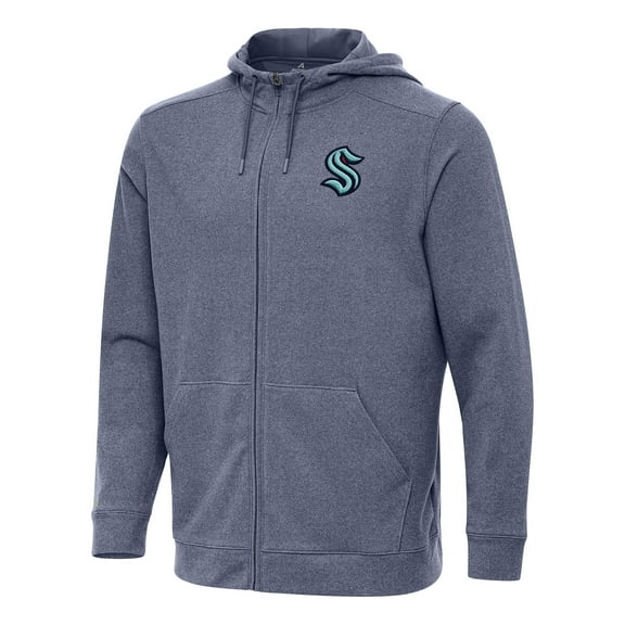 Men's Antigua Heather Navy Seattle Kraken Effortless Full-Zip Hoodie Jacket