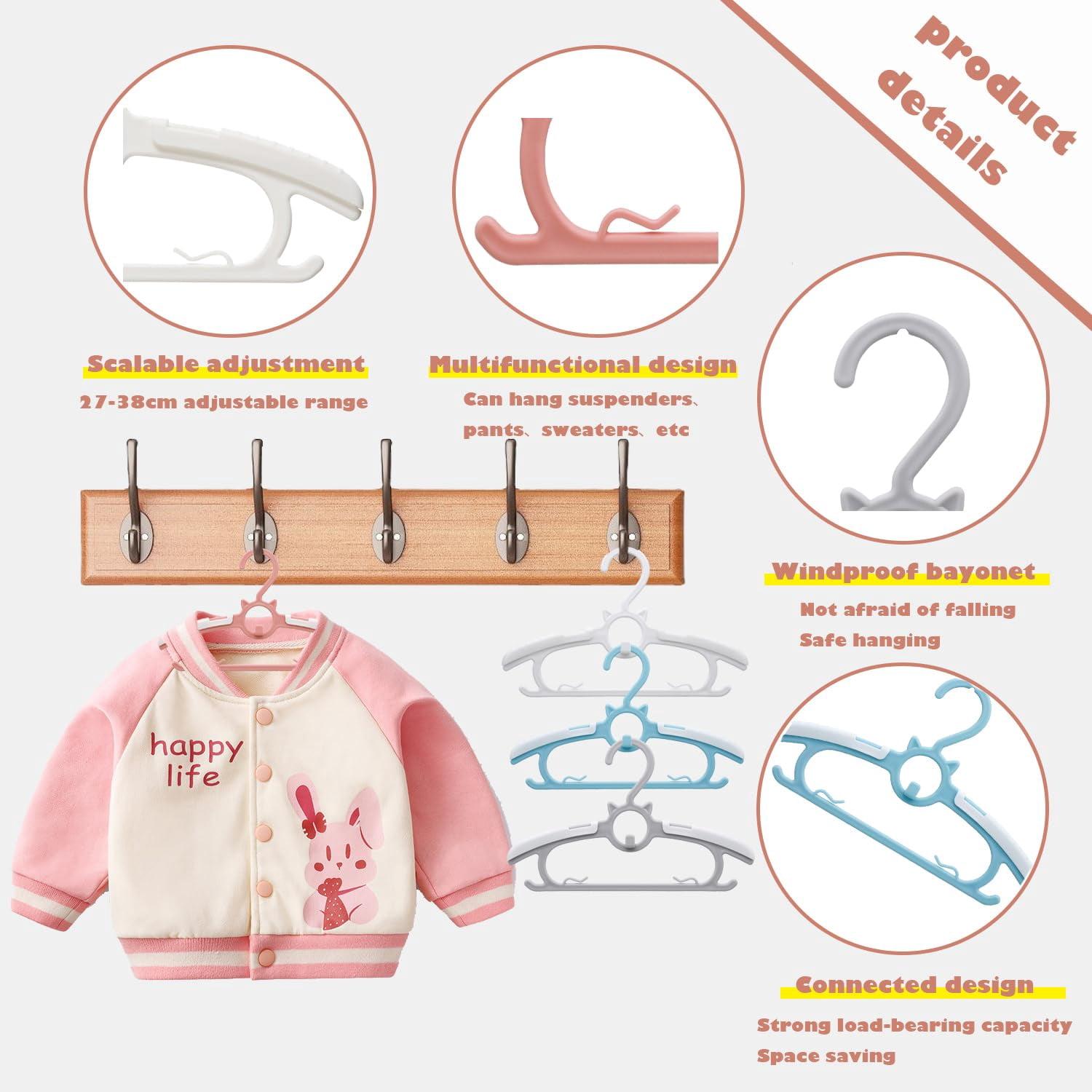 Gray 30 Pieces Adjustable Plastic Clothes Hangers For Nursery and Home Closet Organization