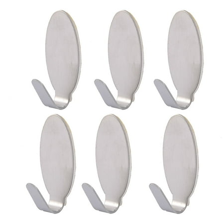 

Home Bathroom Bedroom Kitchen Stainless Steel Oval Shaped Self Adhesive Wall Hooks Hanger 6pcs