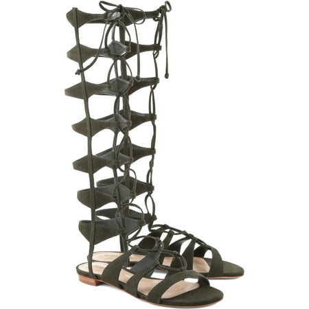 Schutz Shyla Millitary Green Suede Knee High Flat Tie Up Gladiator Sandals