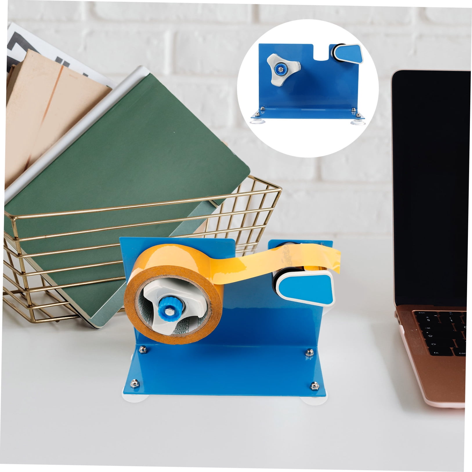 TABLZONE Desktop Tape Dispenser Blue with Versatile Mounting Options and Heavy Duty Iron Build for Office and Home