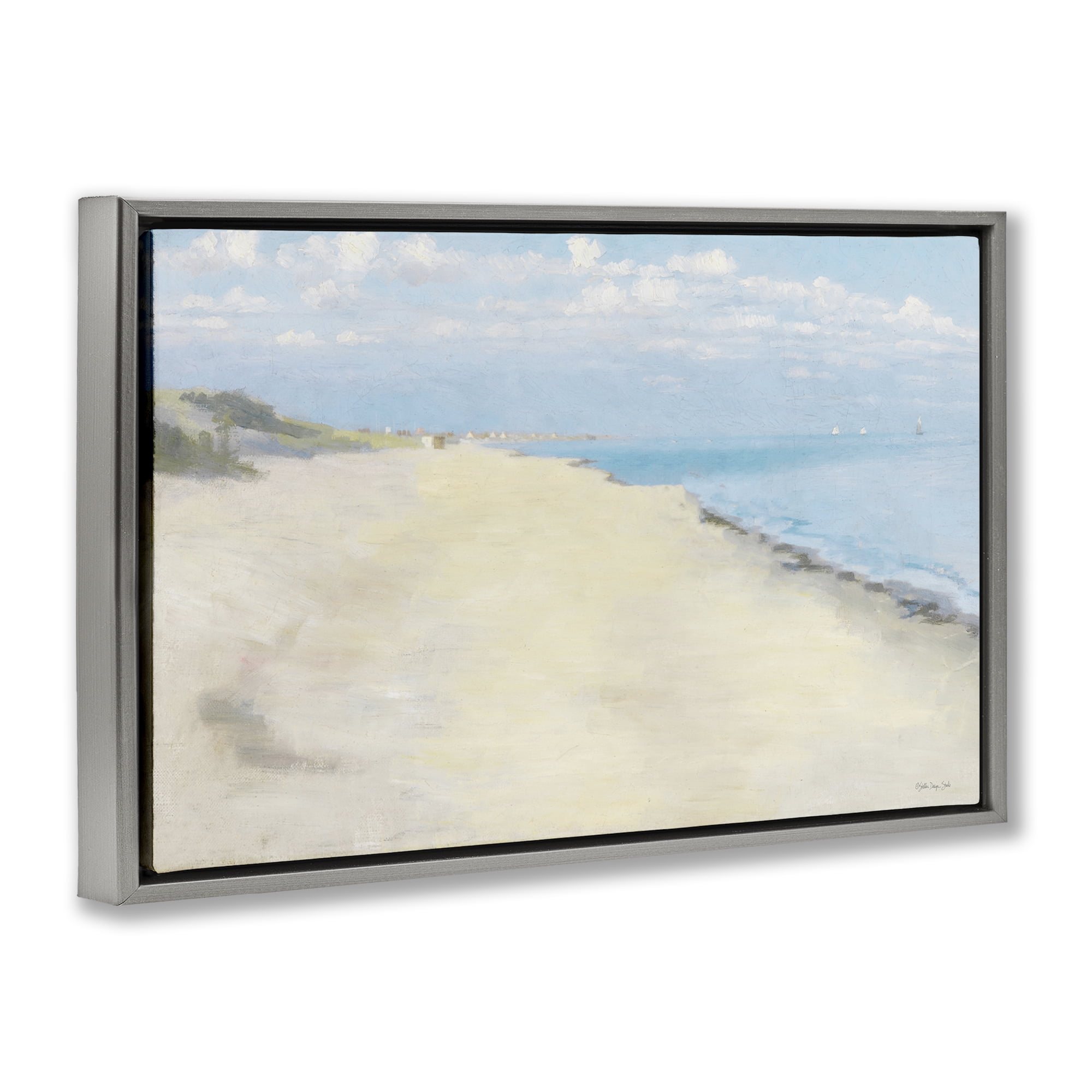 Stupell Industries Solemn Beach Tide Landscape & Nature Painting Gray Floater Framed Canvas Art Print Wall Art, 31 x 21