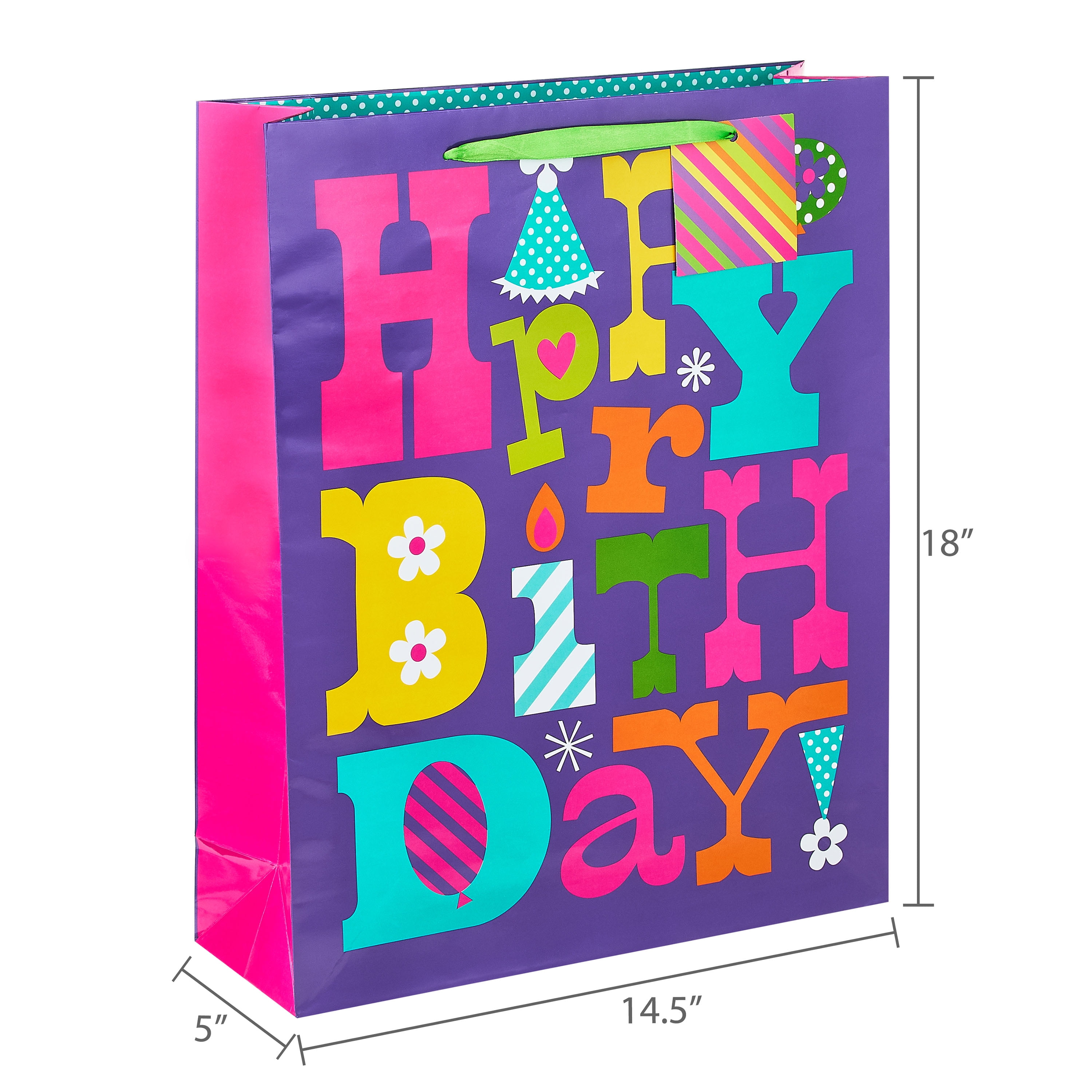 (6 pack) Multicolor Happy Birthday Paper Gift Bag, 14.5" x 18", by Way To Celebrate