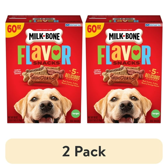 (2 pack) Milk Bone Flavor Snacks Large Dog Biscuits, Flavored Crunchy Dog Treats, 60 oz