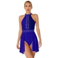 thumbnail image 3 of Yartina Women Halter Glitter Rhinestone Lyrical Dance Costume Ballet Leotard Dance Dress Performance Royal Blue XXL, 3 of 5
