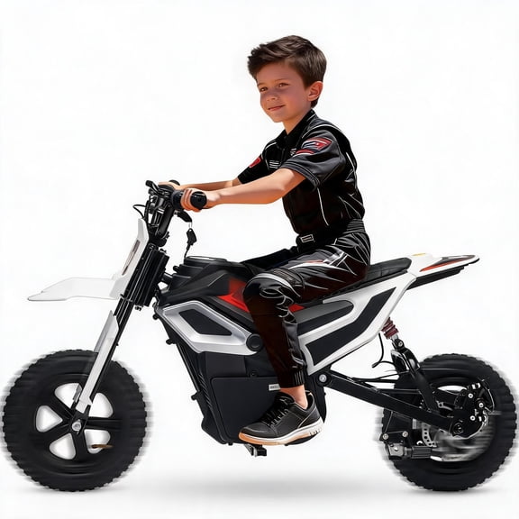 24V Kids Electric Dirt Bike, 350W Battery Powered Motorcycle with 12 Inch Fat Tires Rear Suspension Twist Throttle for Teens
