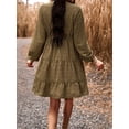 thumbnail image 5 of ZAXARRA Robe d'Été Rétro Imprimé Manches Longues V-Cou Taille Haute Mini-Robe avec Poches, 5 of 5