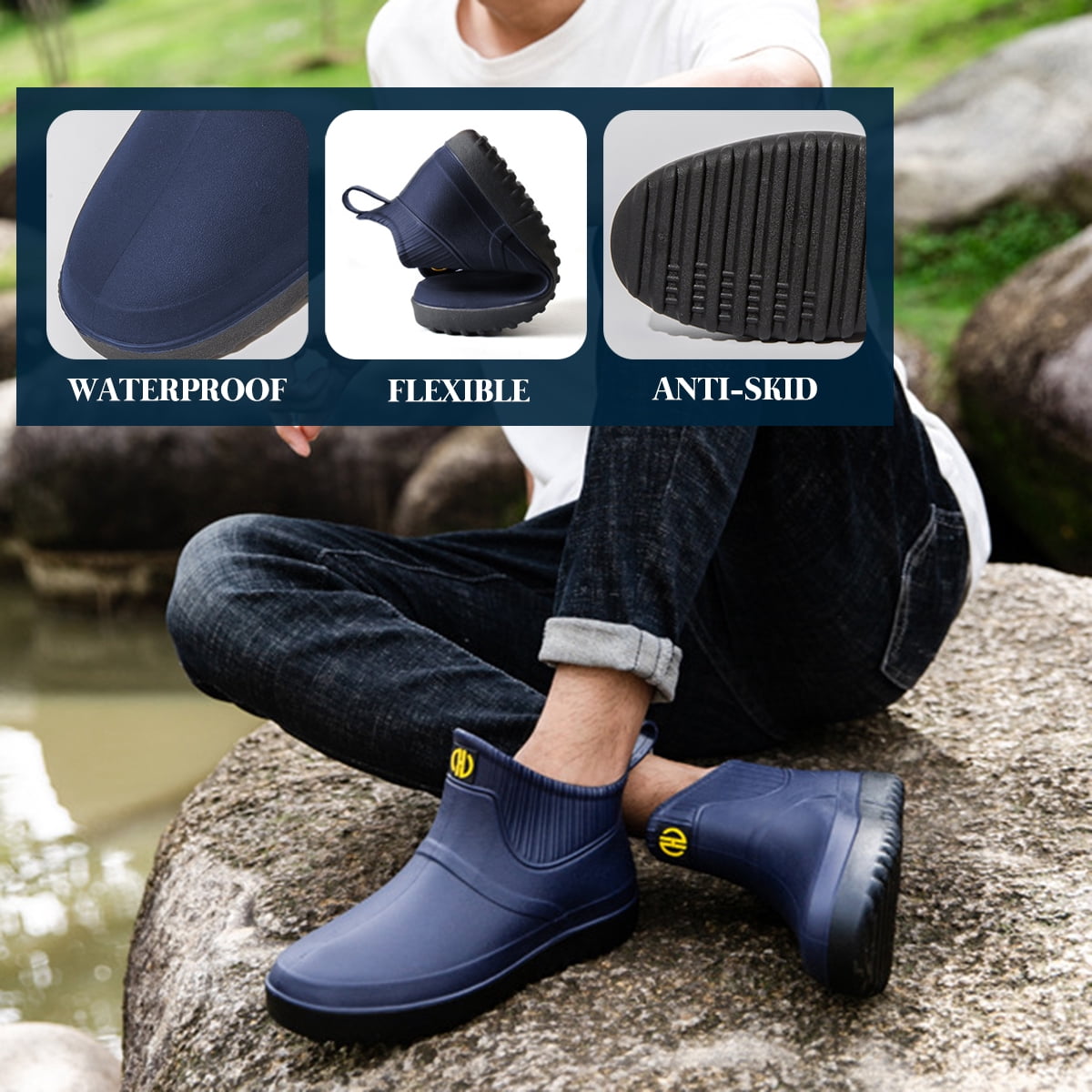 AUXDIQ Rain Boots Men Short Ankle Women Waterproof Rain Boots Outdoor Garden Shoes