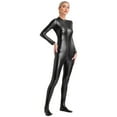 thumbnail image 2 of TiaoBug Women's Long Sleeves Catsuit Shiny Metallic Mock Neck Jumpsuit Full Bodysuit Wet Look Latex Leotard Black XXL, 2 of 7
