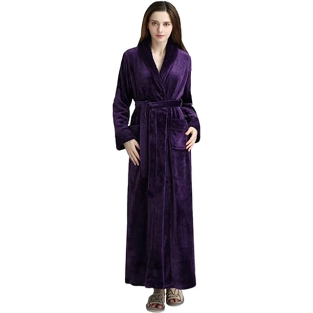 LinYooLi Women's Lapel Fleece Bathrobe Soft Plush Spa Robe Warm Pajamas with Pockets Soft Pjs Loungewear for Women