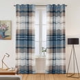 thumbnail image 2 of Blue Brown Plaid Kitchen Curtains 84 Inch Length, Vintage Abstract Stripes Lattice Grommet Top Bedroom Living Room Curtains, Light Filtering Cafe Curtain Drapes 2 Panels Set 84''x84'', 2 of 9