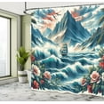 thumbnail image 4 of Ambesonne Nautical Shower Curtain, Seascape Waves Mountains, 69"Wx70"L, Sea Blue and Dark Coral, 4 of 4