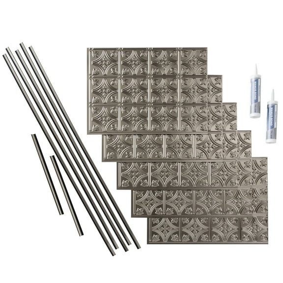 FASÄDE Traditional Style 1 Decorative Vinyl Backsplash 15 sq ft Kit in Brushed Nickel