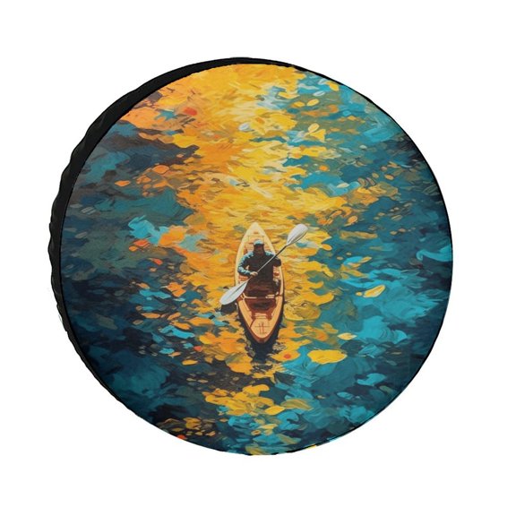 Colorful Kayaks Glide Across The Lake Spare Tire Cover, Universal Wheel Tire Cover Dust-Proof Tire Protectors for Trailer Rv Van SUV Truck Camper And Many Vehicle