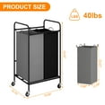 thumbnail image 4 of Laundry Hamper Heavy Duty 2-Section Rolling Cart - 50×40×83cm Black with 40L Removable Bags & Lockable Wheels, Space-Saving Clothes Organizer for Laundry Room (Black Two Grids), 4 of 6