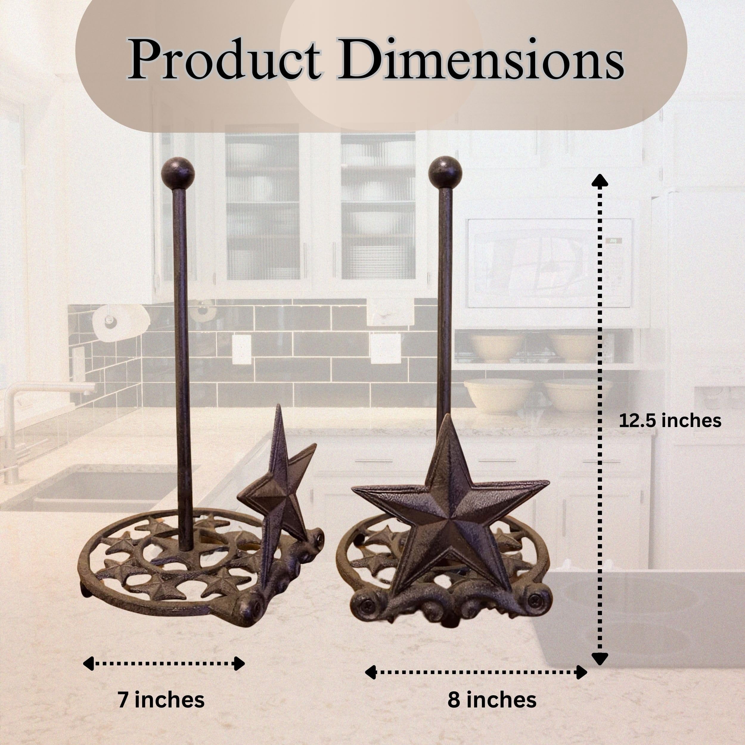BestGiftEver Metal Star Country Rustic Paper Towel Holder - Freestanding Kitchen Countertop Decor for Farmhouse, and Western Styles - Made of Rustic Brown Cast Iron, for Countertop Cabin Theme