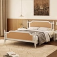 thumbnail image 3 of Rattan Queen/King Bed Frame | No Box Spring Needed | Traditional Style in Antique White & Walnut, 3 of 17