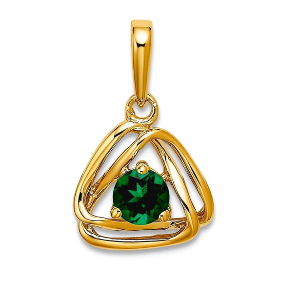 9.75mm 14k Solid Yellow Gold Created Emerald Triangle Pendant Necklace Pendant for Women