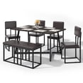 thumbnail image 6 of UHOMEPRO Dining Table Set for 6, Dining Room Set with Chairs and Bench, Modern Kitchen Table Set with Metal Frame for Dining Room, Kitchen and Apartment,Brown, 6 of 14