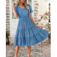 thumbnail image 2 of Zattcas Women 2024 Short Sleeve Summer Dress V Neck Smocked Waist Casual Flowy A Line Tiered Work Midi Dresses, 2 of 6