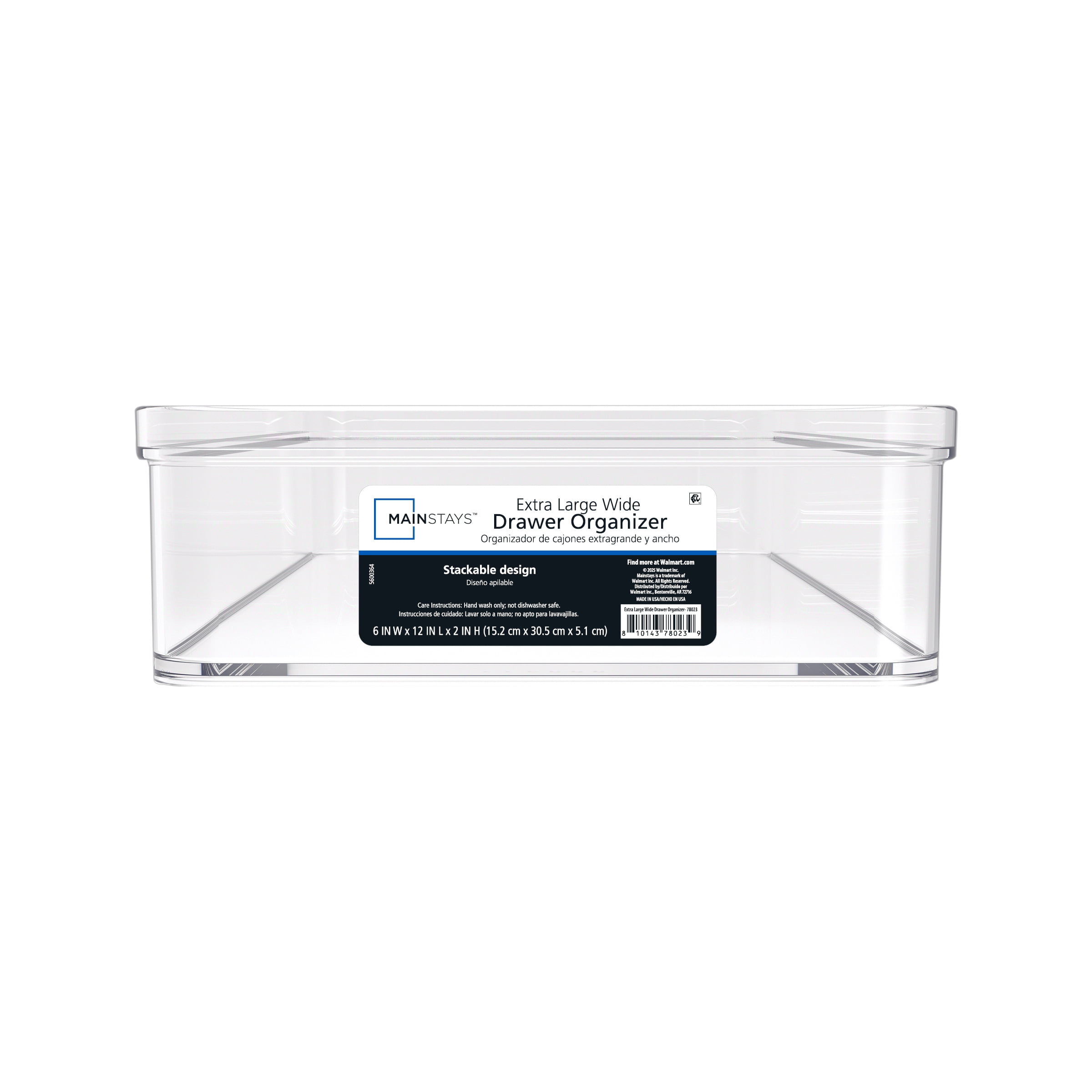 Mainstays Extra Large Clear Plastic Wide Drawer Storage Organizer Tray, Kitchen, Cabinet, Desk and Bathroom Drawer Organizer for Utensils, Cutlery, Silverware and Small Items, 12" x 6" x 2"
