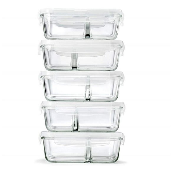 Fit & Fresh 871GFF 27.05 oz Dual Chamber Divided Glass Containers&#44; Set of 5
