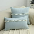 thumbnail image 2 of NAMZI Decorative Square Throw Pillow Cover with Tassels for Couch Bed Sofa Super Soft Solid Accent Cushion Case (Light Blue,18"x18"), 2 of 5
