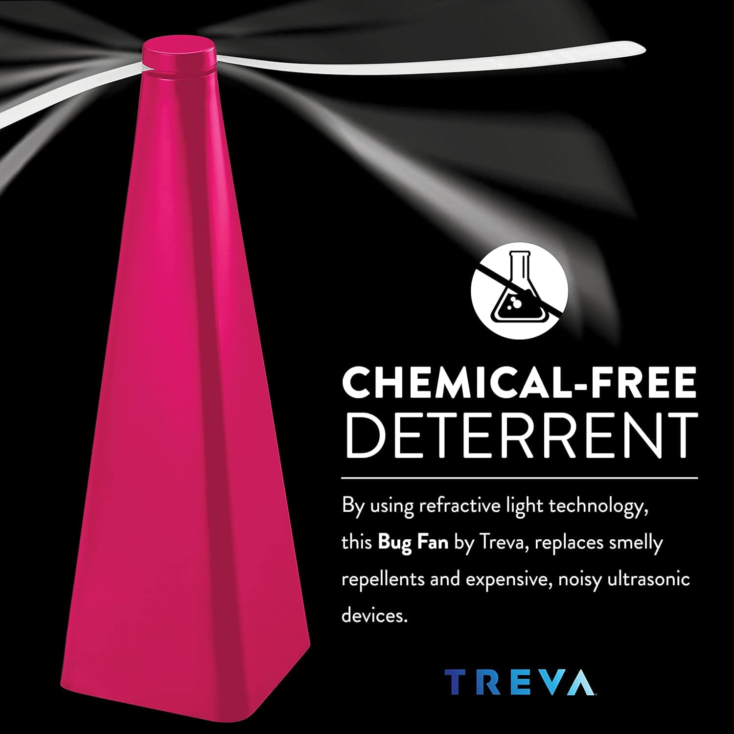 Treva Chemical Free Bug Fan Fly Deterrent with Holographic Blades to Clear Bugs, Mosquitoes, and Flies, Battery Powered Fly Fan - Raspberry, 2 Pack