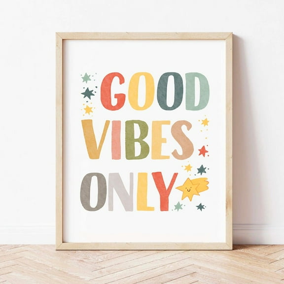Kna Prints - 1 Pc Poster Good Vibes Only Poster Calming Wall Art, Positive Thinking Classroom Decor, Playroom Colorful Wall Art, Boho Rainbow Therapy Office Decor, UNFRAMED-8x12