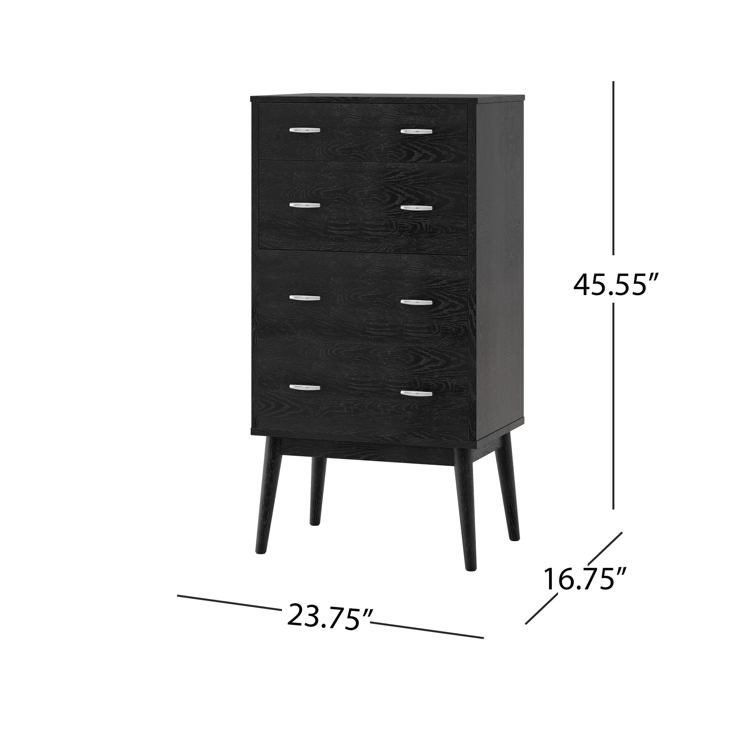 Noble House Starla Wooden 3 Piece 4 Drawer Dresser and Nightstand Bedroom Set, Black