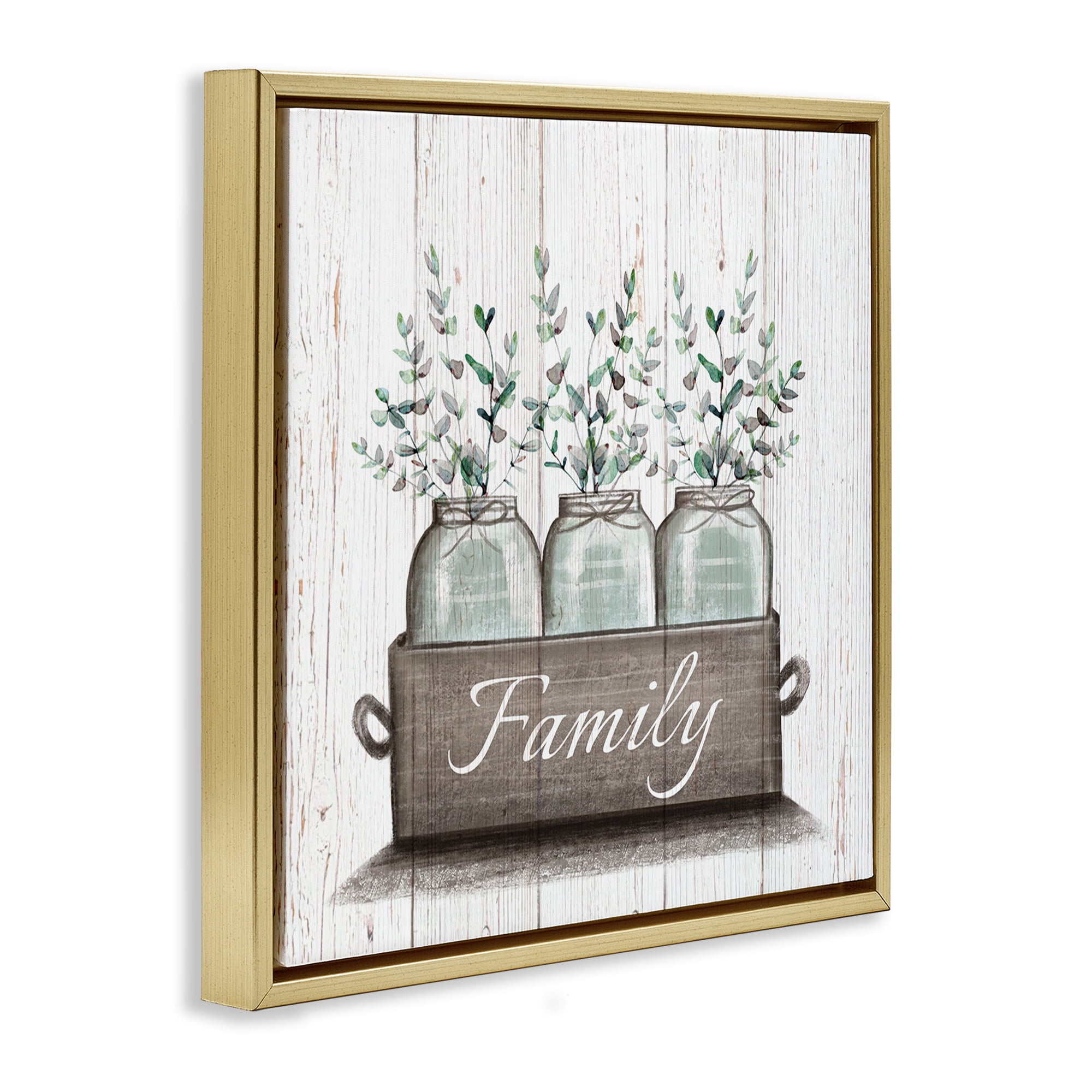 Stupell Industries Eucalyptus Foliage Jars Botanical & Floral Painting Gold Floater Framed Canvas Art Print Wall Art, 25 x 25