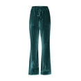 thumbnail image 4 of CQONEPT Women's Velour Pants Drawstring Lounge Baggy Wide Leg Pants Bell Bottom Warm Fall Winter Trendy Fashion Pant with Pockets Navy S, 4 of 7