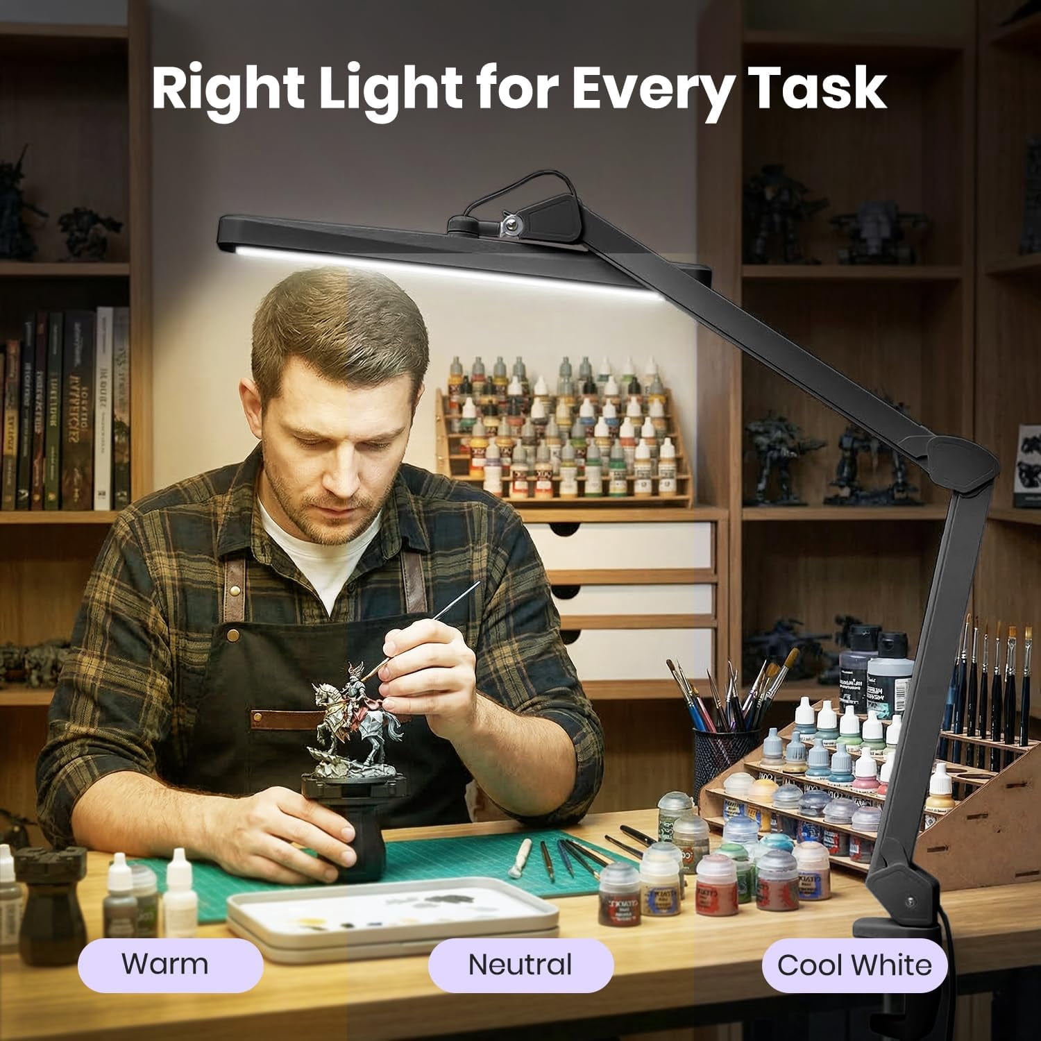 Neatfi LED Task Lamp with Clamp, 2500 Lumens, 22-Inch Wide Head, 5 Light Modes, Adjustable Work Light for Nails, Reading & Crafts, Black