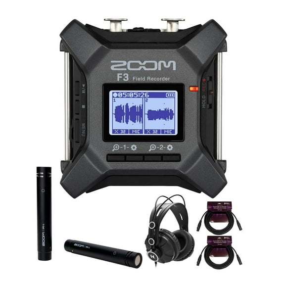Zoom F3 Digital Multitrack Field Recorder with Mics, Headphones, and Cables