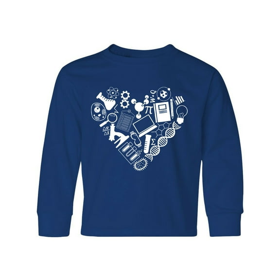 Inktastic Science Heart Beaker, Book, DNA and Microscope Long Sleeve Youth T-Shirt