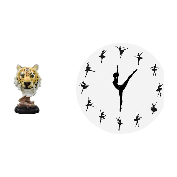 Elegante Escultura De Cabeza De Tigre Y Figura De Bailarina De Ballet. Estatua Moderna De Animal Con Reloj De Pared Silencioso Para Sala De Estar, Entrada, Recibidor, Mesa, Estantería, Cocina,
