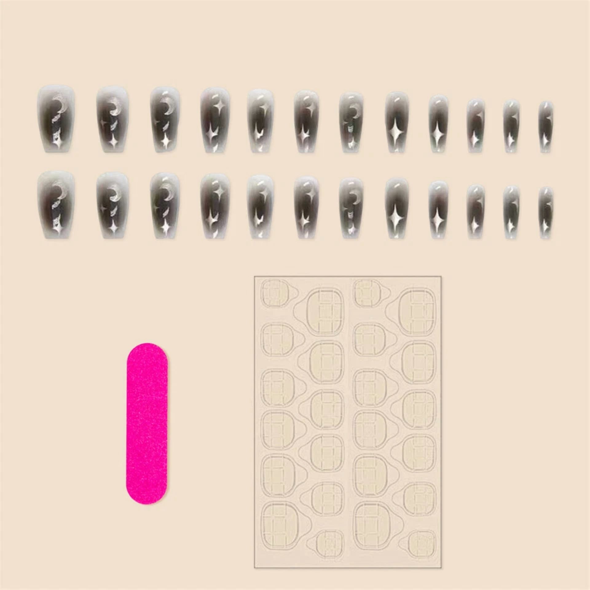Portable Fake Nails With Glitter Pattern French Style Press On Nails Manicure