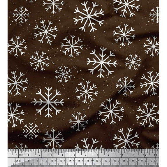 Soimoi Brown Poly Georgette Fabric Snow Flakes Floral Print Sewing Fabric Yard 52 Inch Wide