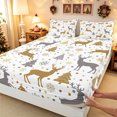 thumbnail image 4 of Manfei Christmas Moose Queen Sheets, Winter Holiday Tree Print Queen Sheet Sets, White Gold, 4pcs, 1 Flat Sheet, 1 Fitted Sheet and 2 Pillowcases, 4 of 6