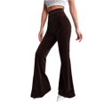 thumbnail image 2 of Women'S Velvet Elastic Waist Flare Leg Palazzo Long Pants Trousers Brown M, 2 of 9