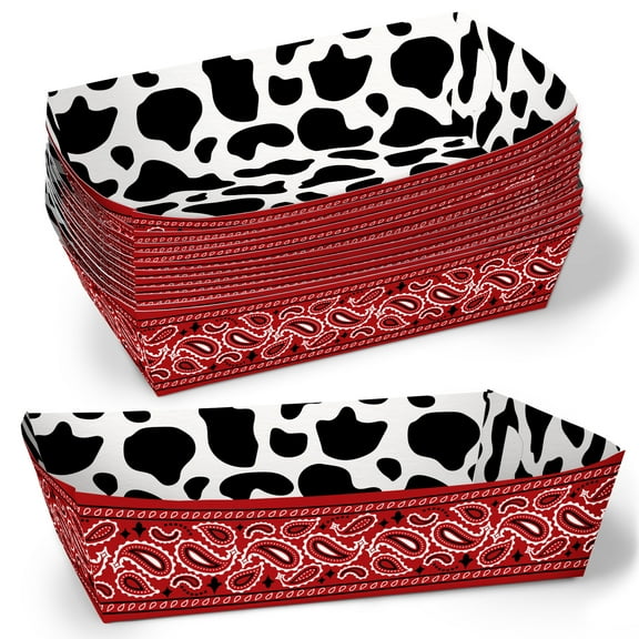 Big Dot of Happiness Western Hoedown Party Paper Food Trays, Disposable Double-Sided Food Holders for Nachos, Hot Dogs, French Fries - 12 Ct
