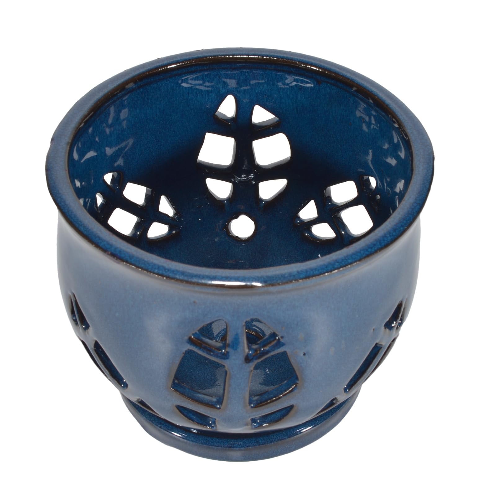W&W Orchid Pot with Holes and Saucer for Orchid Repotting and Better Grow, Blue, 6.5 inches